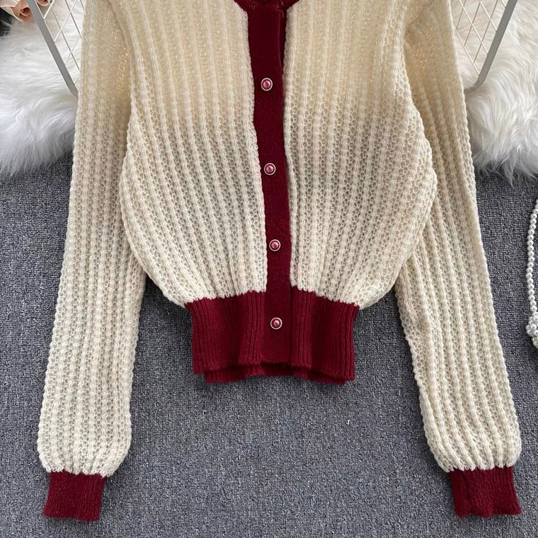 Vintage lazy sweater, single-breasted, loose, versatile, long-sleeve cardigan  1387
