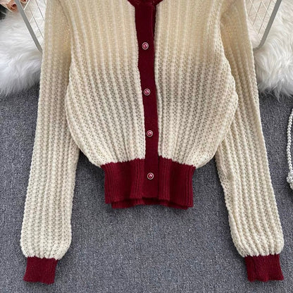 Vintage lazy sweater, single-breasted, loose, versatile, long-sleeve cardigan  1387