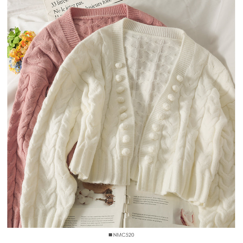 Sweater women's unbuttoned cardigan wool ball loose  1852