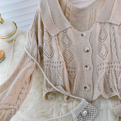 Short hollow out knitted cardigan for women in autumn  1597