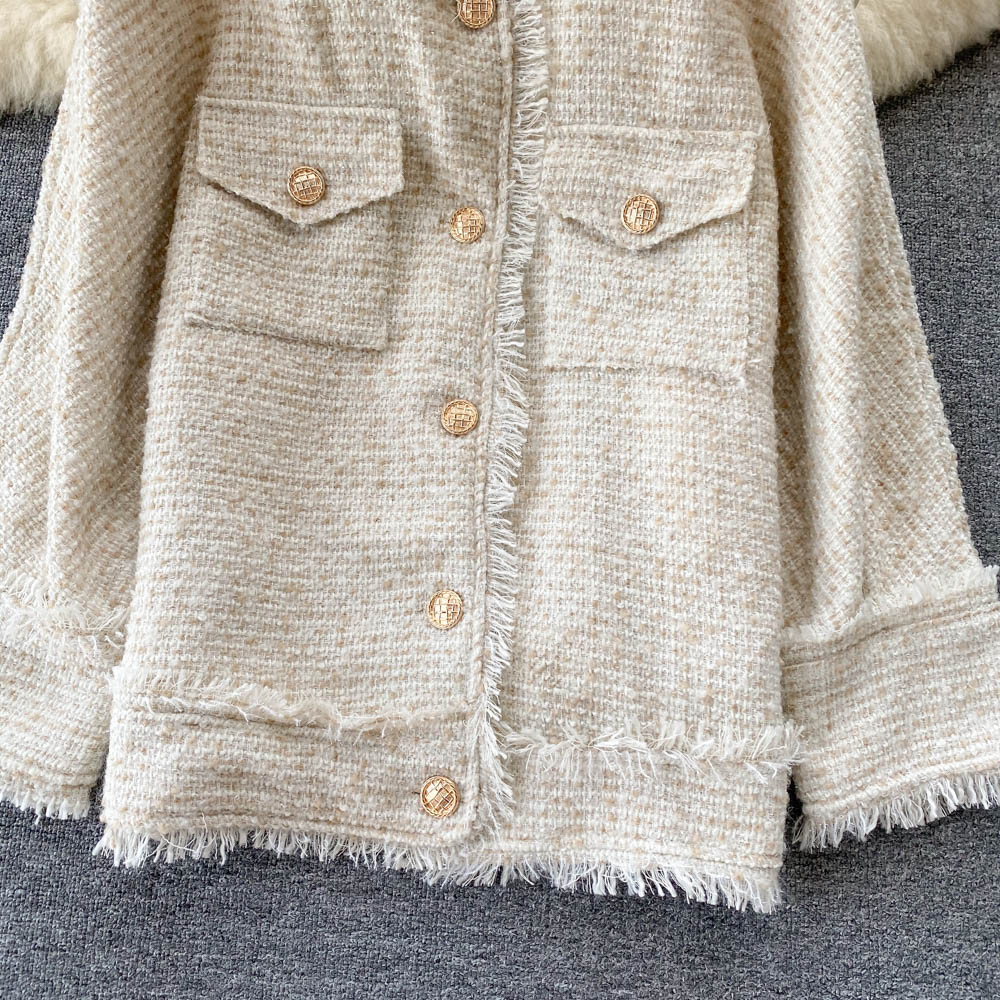 French small fragrant wind tweed coat autumn and winter celebrity temperament versatile top  1562