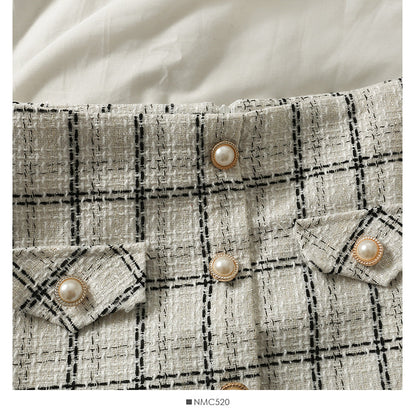 Hong Kong style retro high waist thin tweed skirt  2525