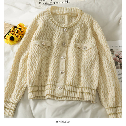 Sweater women's Phnom Penh wave edge stripe single breasted  1854