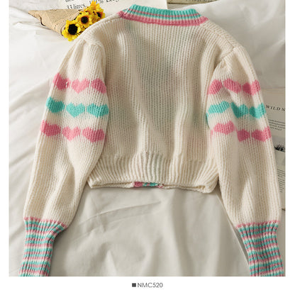 Sweet heart print short slim knit  1757