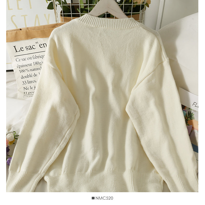 Mesh stitched heart-shaped loose thin medium length sweater for women  1959