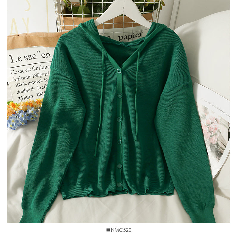 Drawstring hooded slim Sweater Jacket Women  1791