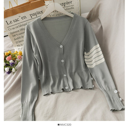 Korean Vintage V-neck single breasted long sleeved sweater for women  1782