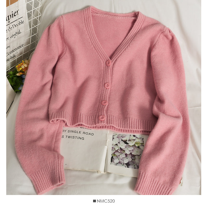 Women's cardigan long sleeve short single breasted sweater  1816