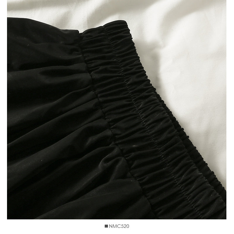 Korean bow decorative elastic waist thin A-line skirt  2484