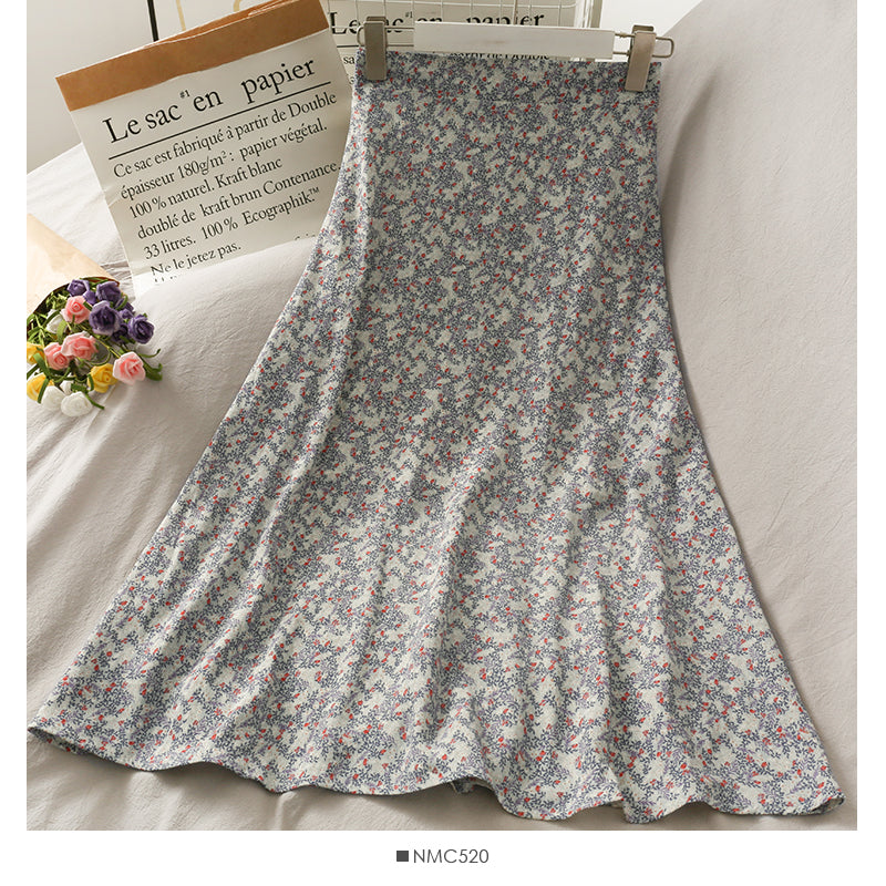Versatile high waist thin floral skirt  2509