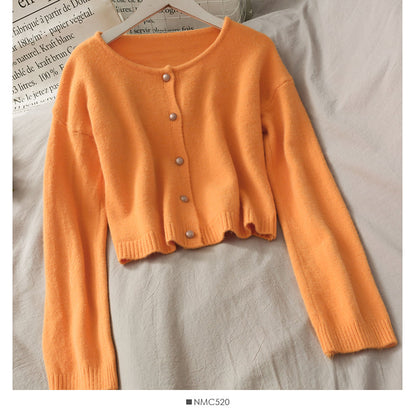 Sweet style simple and versatile long sleeved cardigan solid color sweater female  1909