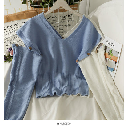 French minority color contrast stitched single breasted sweater for women  1931