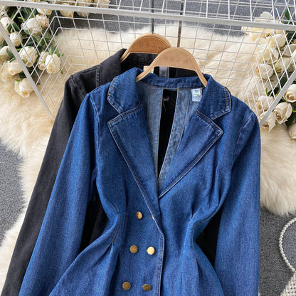 Denim Jacket Women's V-neck open back temperament top  1503