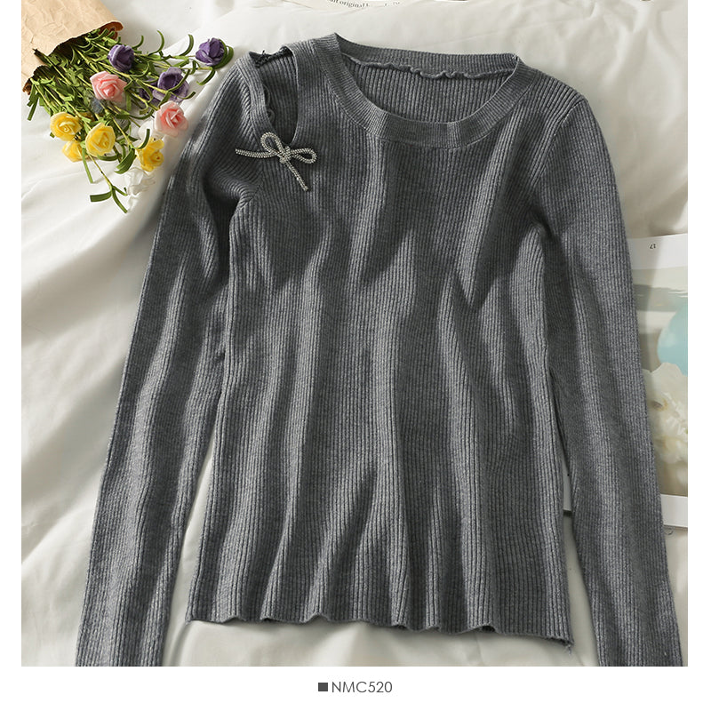 Women's autumn decoration thin round neck sweater  1992