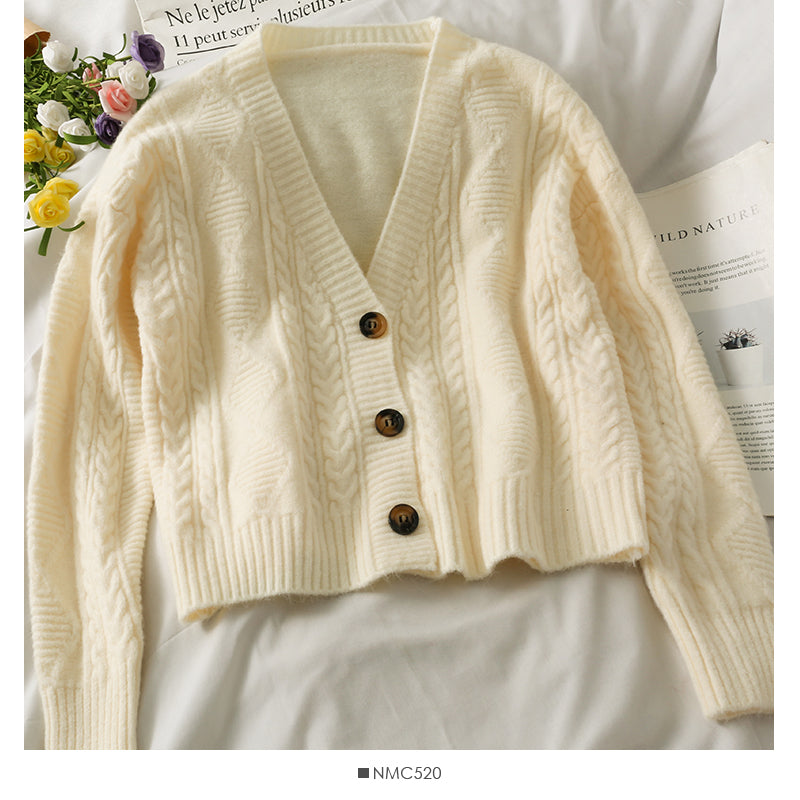 Sweater women's three button cardigan long sleeve loose  1824
