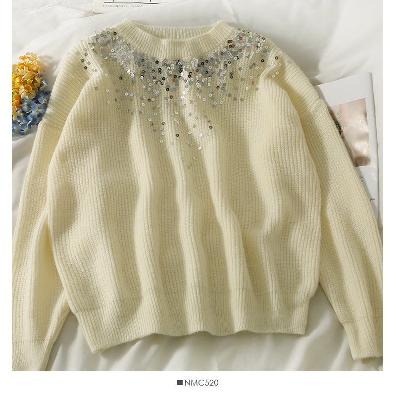 Korean version shiny vertical stripe loose and thin Pullover knit  1996