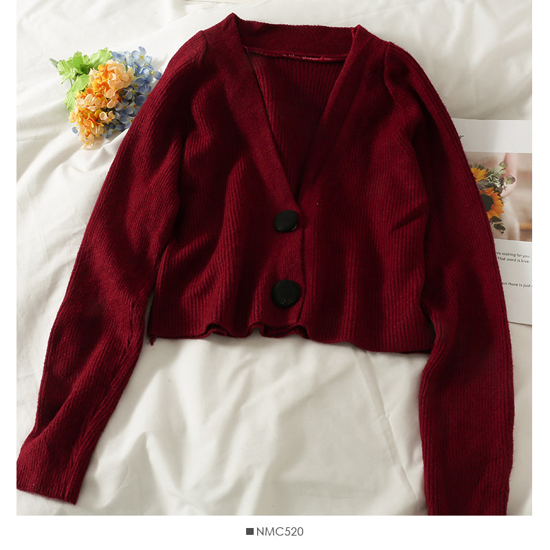 Sweater women's new two button short cardigan low neck  1800