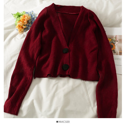 Sweater women's new two button short cardigan low neck  1800