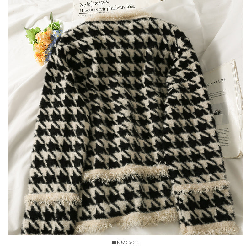 Hong Kong style retro, loose and thin, thousands of birds are especially suitable for women  2089