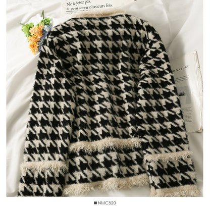 Hong Kong style retro, loose and thin, thousands of birds are especially suitable for women  2089