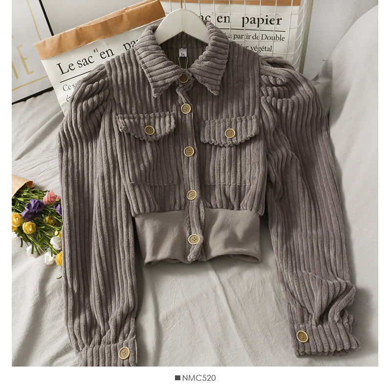 Korean minority corduroy short lapel jacket  2084