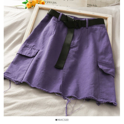 Versatile personalized large pocket skirt with rough edge  2652