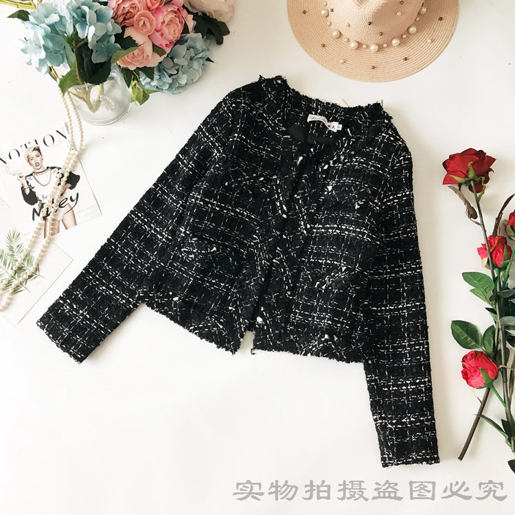 Small fragrant clothes tweed coat women's versatile slim top fashion short  1646
