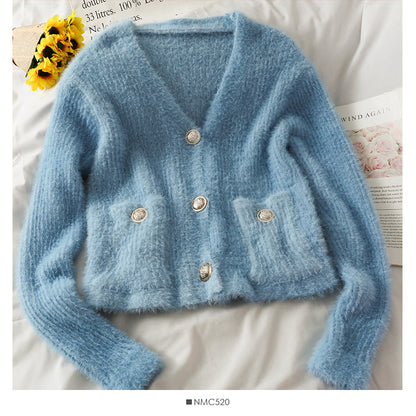 Sweater women's  new V-neck single breasted cardigan  1923