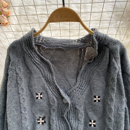 Foreign style V-neck thin sweater cardigan coat female  1614
