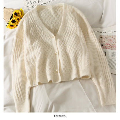 Sweater women's Plaid loose thin solid color sweater Korean V-neck  1884