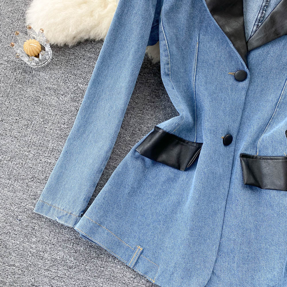Denim coat women's waist closing thin coat  1525