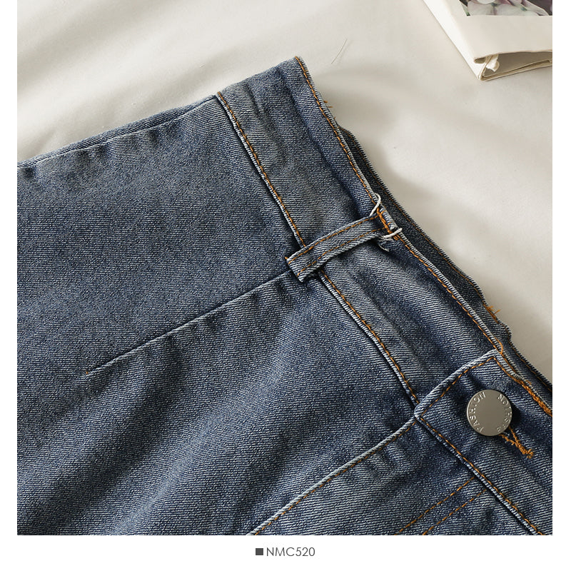 Light denim skirt with thin waist and ruffle edge  2561