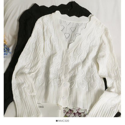 Heart shaped Plaid hollowed out wave edge long sleeve sweater for women  1759