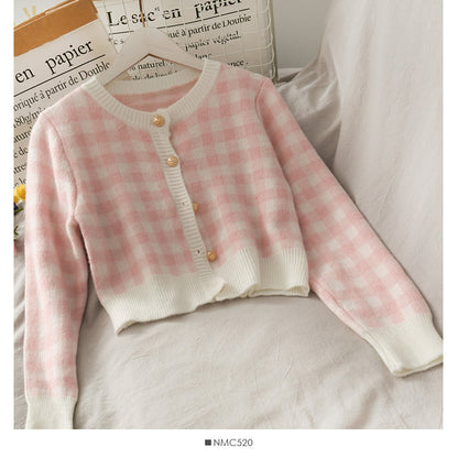 Round neck single breasted long sleeve loose sweater with short suspender skirt inside  2480