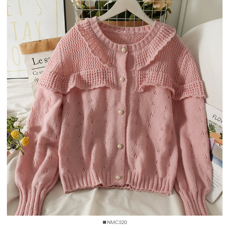 Sweater women's round neck single breasted long sleeved sweater  1893