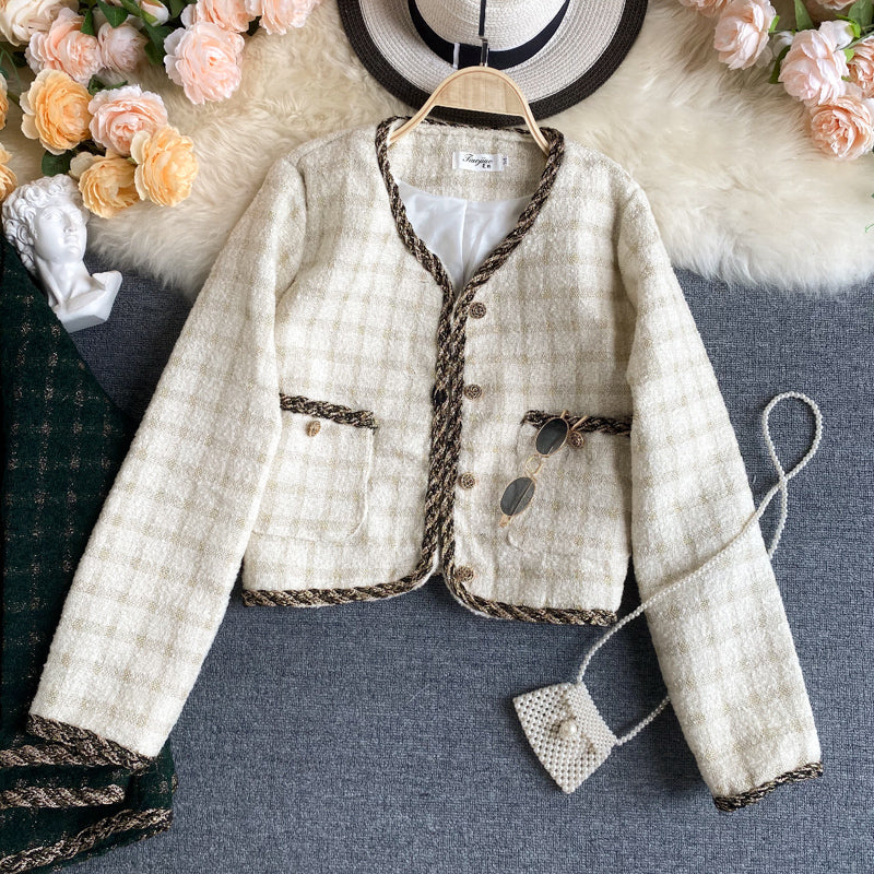 Jacket female autumn versatile slim retro tweed  1491