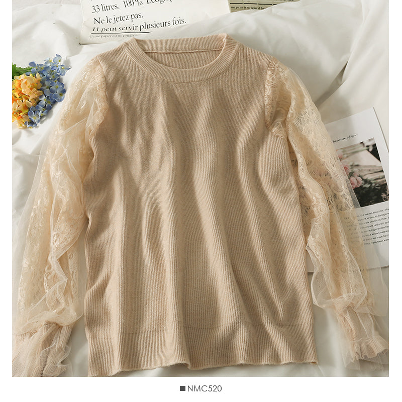 Mesh stitching loose and slim long sleeve Pullover Sweater  1817
