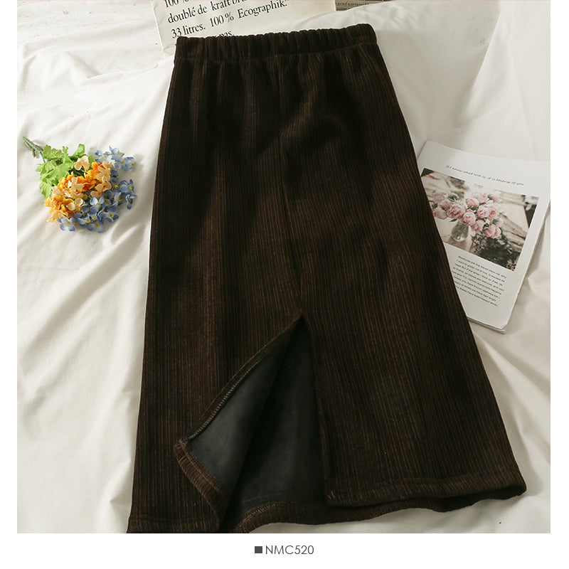 Hong Kong style retro vertical stripe elastic waist thin skirt  2521