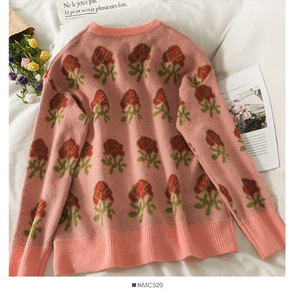 Hong Kong Style Vintage printed loose slim Pullover Sweater  1958