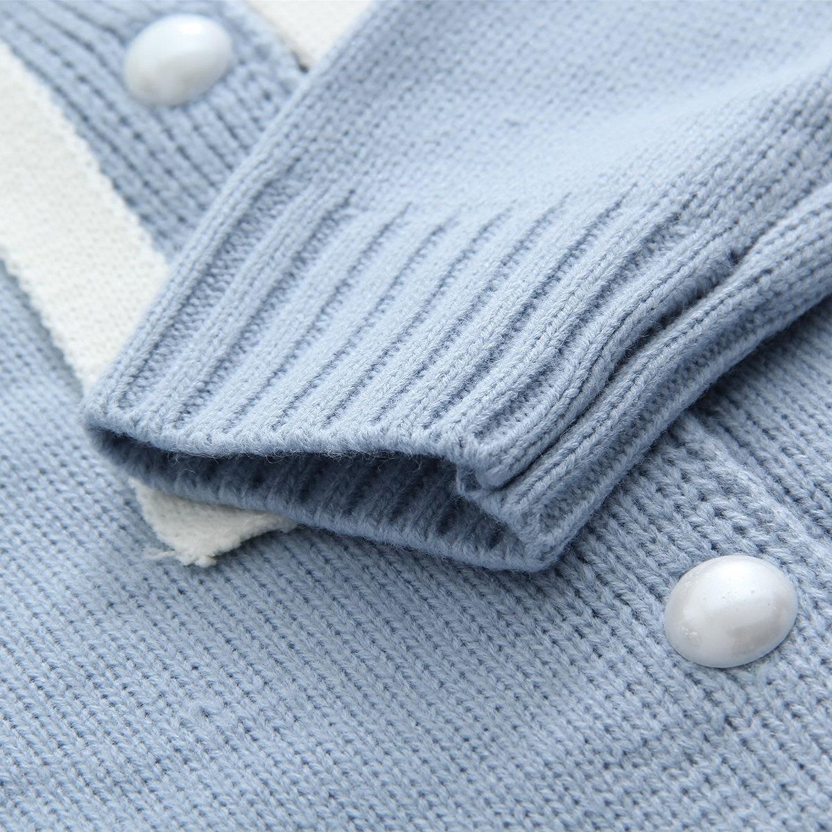 Navy collar long sleeve sweater, student tie bow knit cardigan  1414