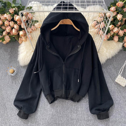 Sweater cardigan coat Long Sleeve hooded blouse female  1529