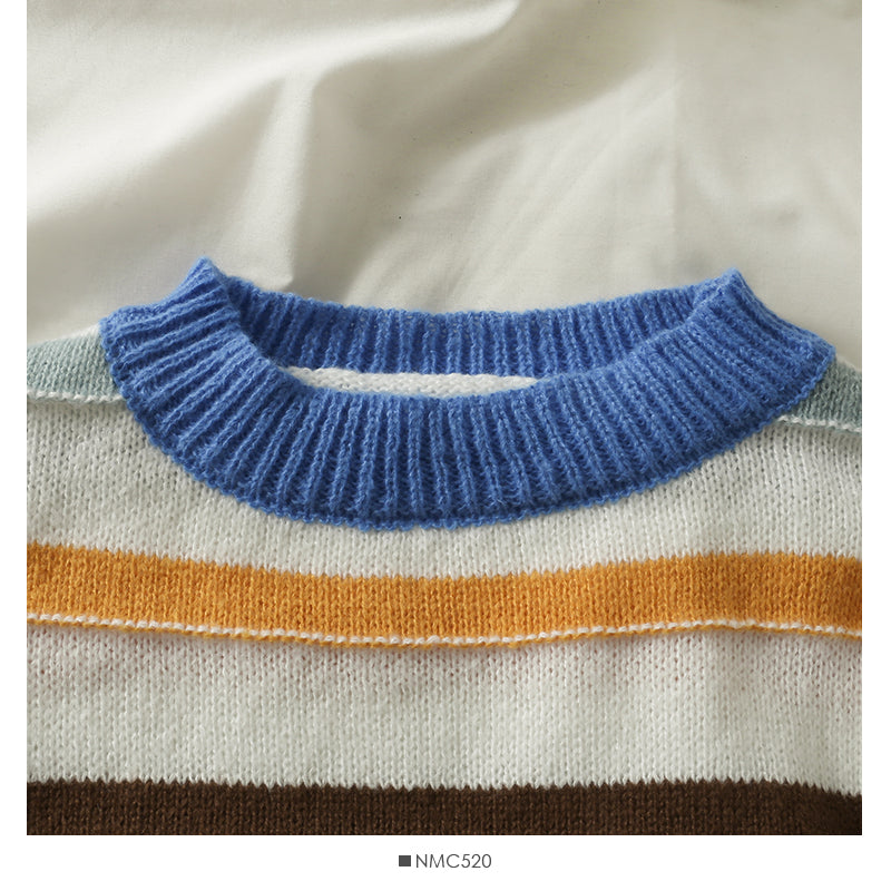 Elegant color stripe crew neck slim fit sweater  2002