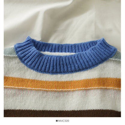 Elegant color stripe crew neck slim fit sweater  2002
