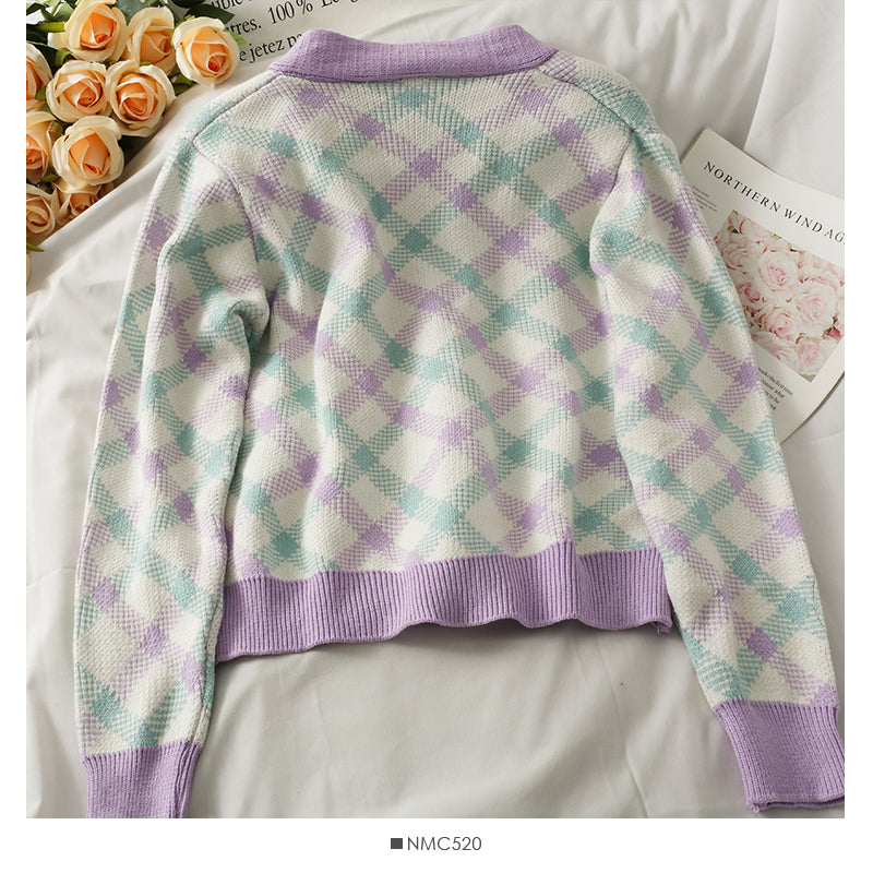 Korean loose and thin pearl single breasted cardigan knit  1809