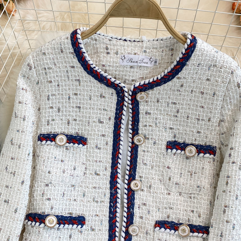 Retro small fragrant tweed coat female  1667