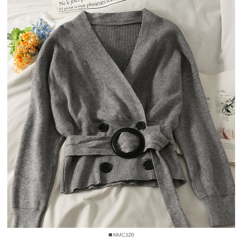 French niche design cross V-Neck long sleeve sweater  1972