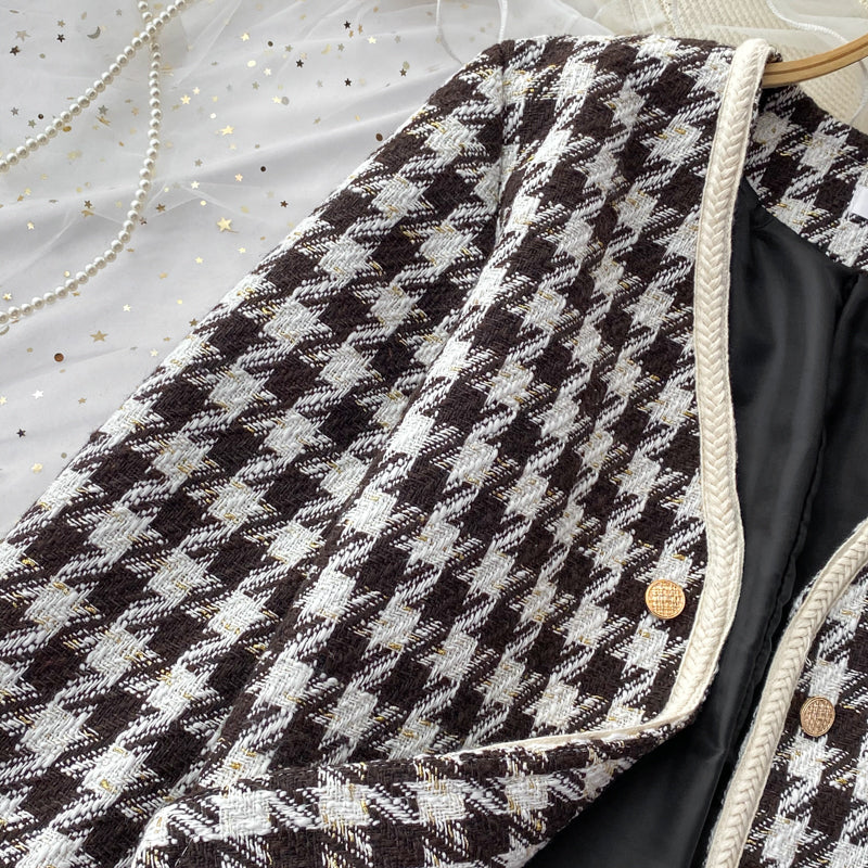 Little fragrant wind celebrity tweed thousand bird lattice coat female  1633