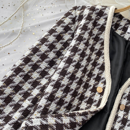 Little fragrant wind celebrity tweed thousand bird lattice coat female  1633