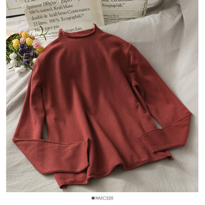 Fine wool solid color versatile loose long sleeve sweater  1762
