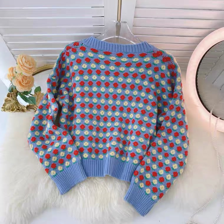 Preppy style, versatile short sweater jacket, cardigan knit top  1452
